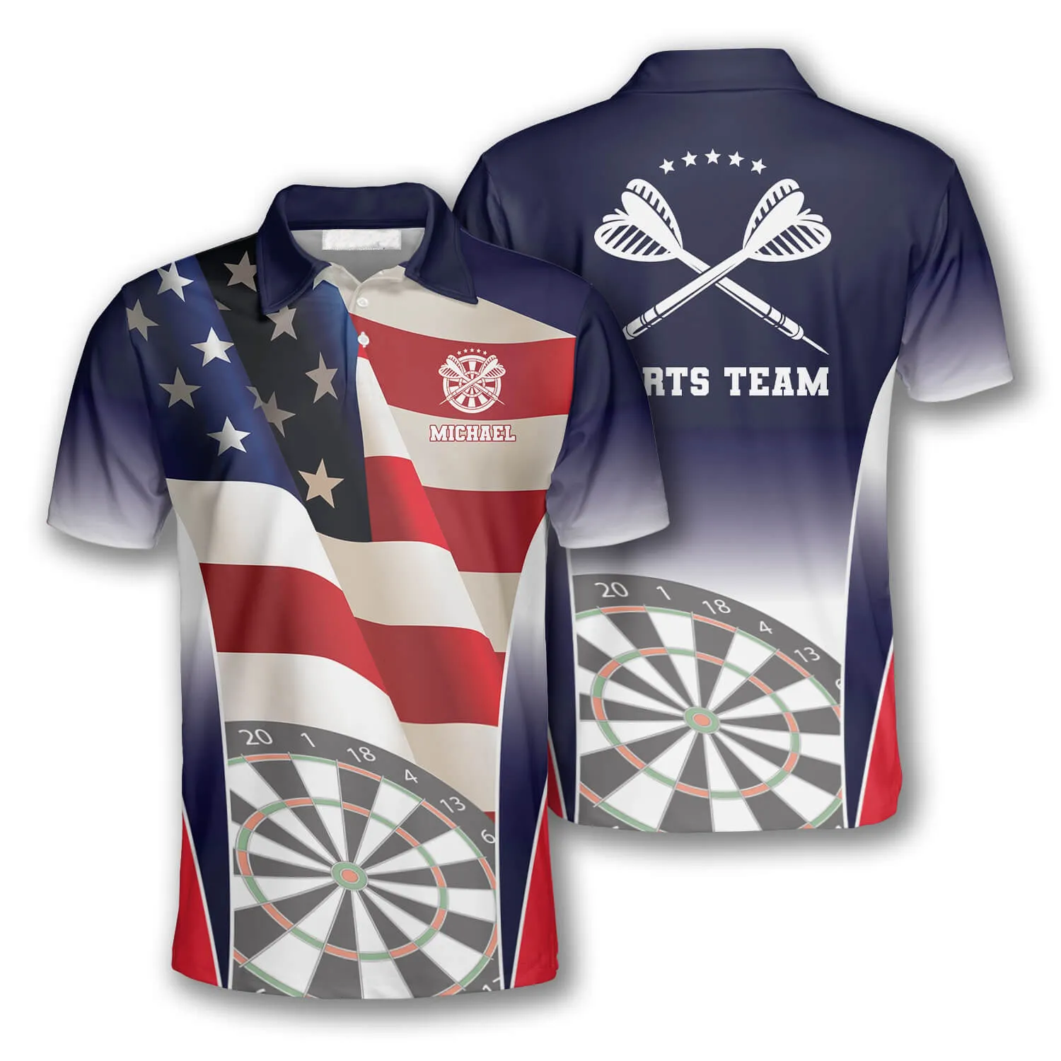 3D All Over Print Darts Patriotic Flag Version 3 Custom Polo Shirts for Men