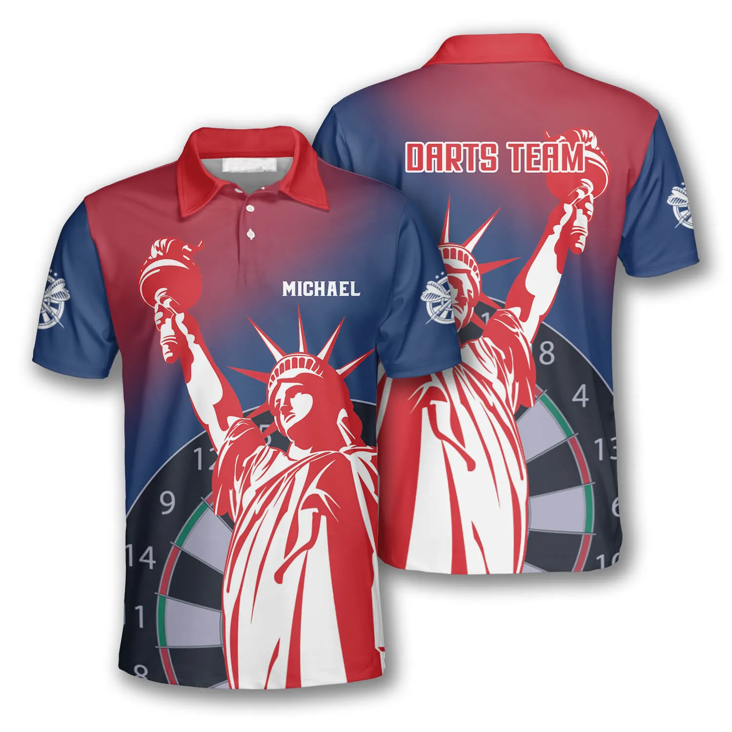 3D All Over Print Darts Statue of Liberty Custom Polo Shirts for Men