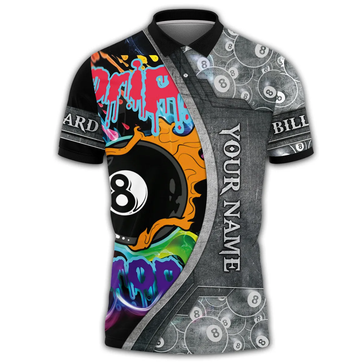 3D All Over Print Drip and Drop Ball Billiard Polo Shirt, Ball Pattern Billiard Uniform