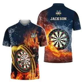 3D All Over Print Personalized Dart on Fire Polo Shirt For Men, Dart Team, Birthday Gift For Dart Lover