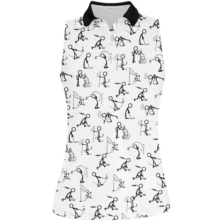 3D All Over Print Stickfigures Playing Golf Women Short Sleeve Polo Shirt Sleeveless Polo Shirt