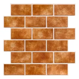 3D Ceramic Orange Brick Peel and Stick Wall Tile