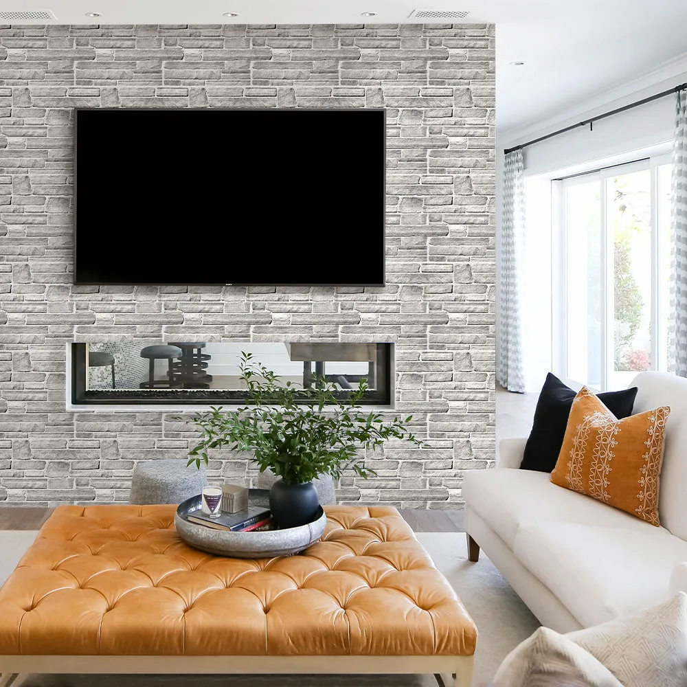 3D Grey Stone Peel and Stick Wall Tile