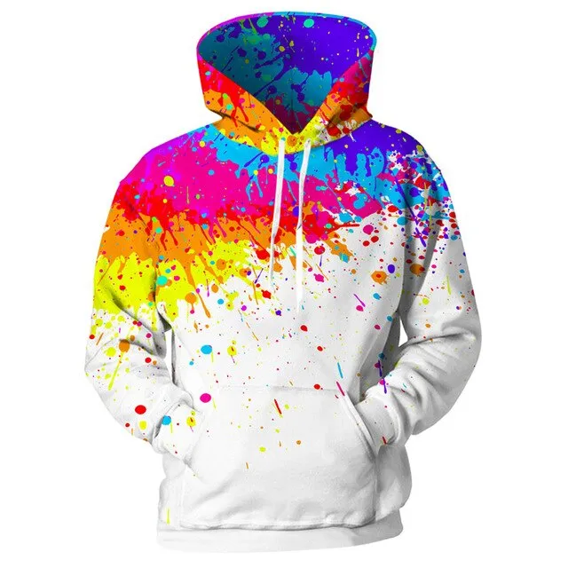 3d print harajuku Splash Paint Print Rainbow Hoodies