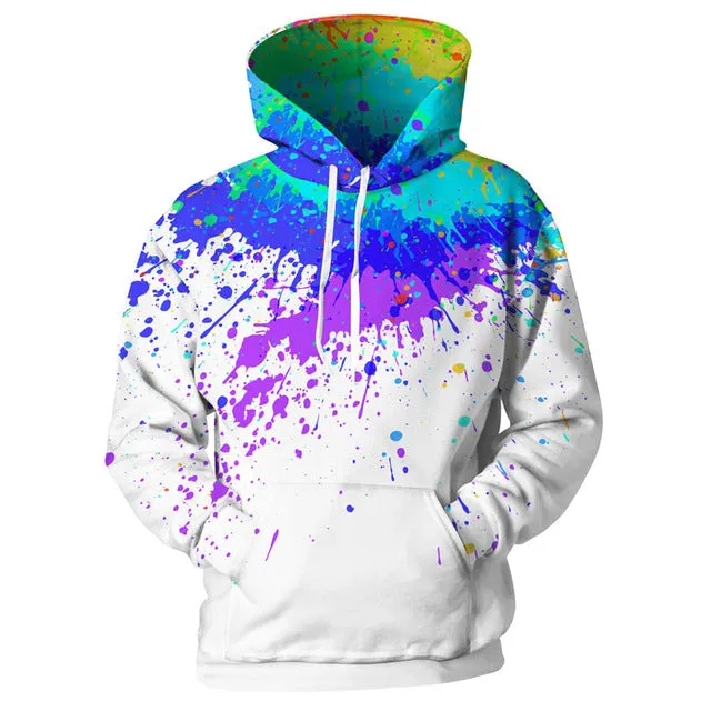 3d print harajuku Splash Paint Print Rainbow Hoodies