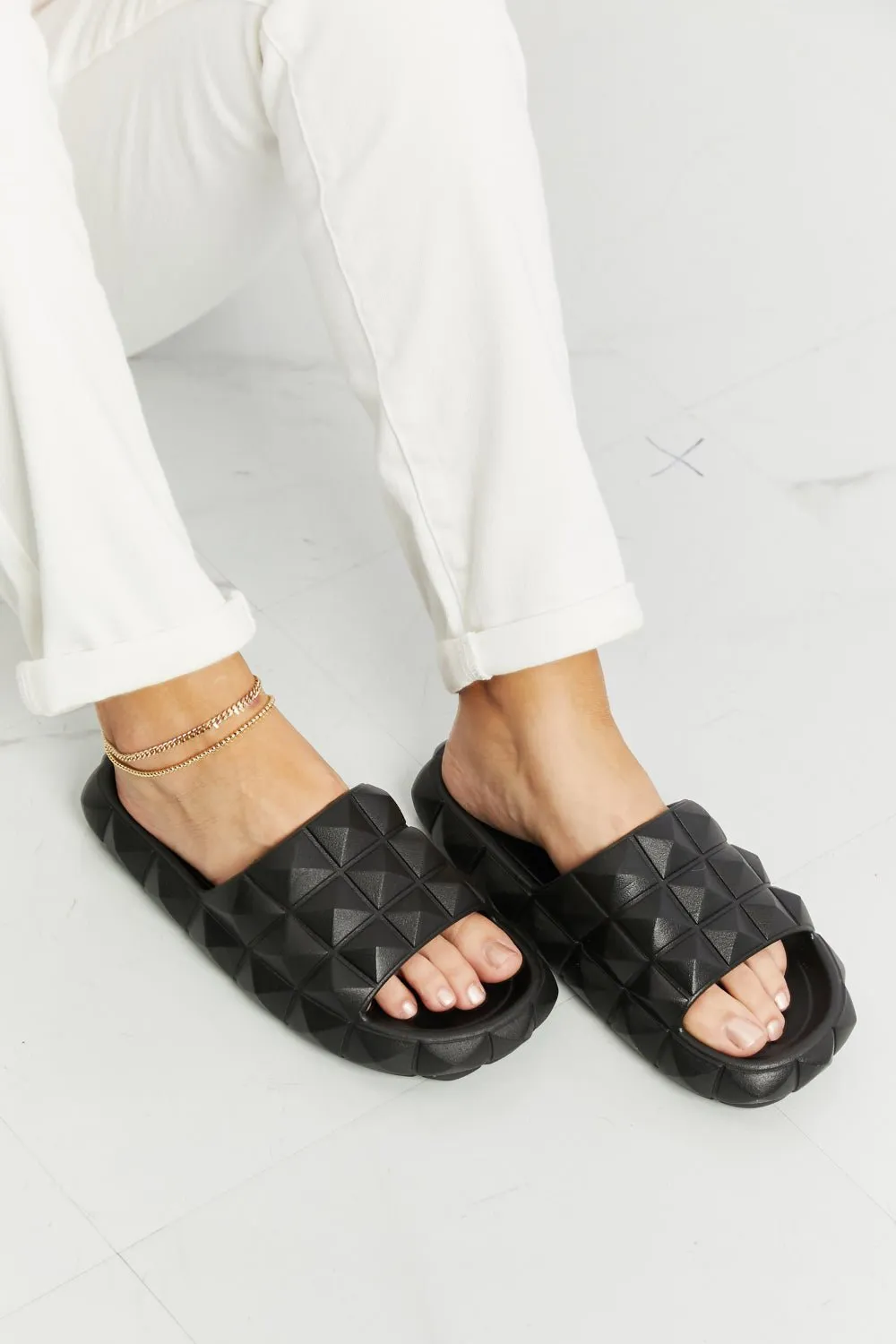 3D Stud Slide Sandal in Black