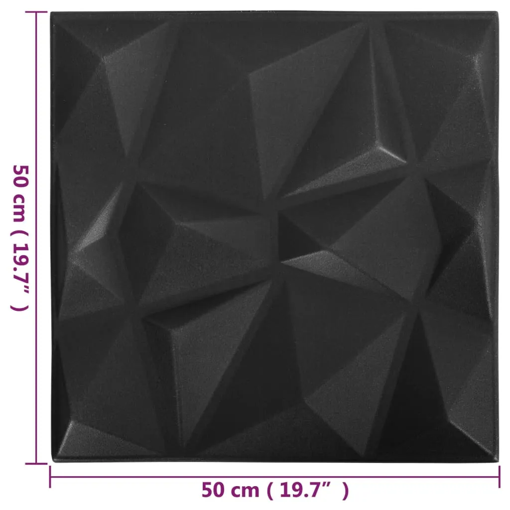 3D Wall Panels 12 pcs 50x50 cm Diamond Black 3 m²