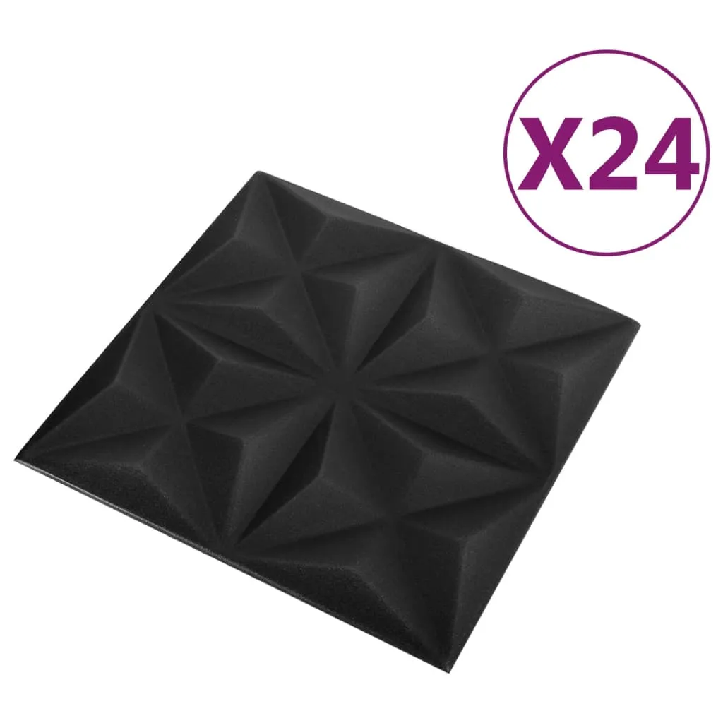 3D Wall Panels 24 pcs 50x50 cm Origami Black 6 m²