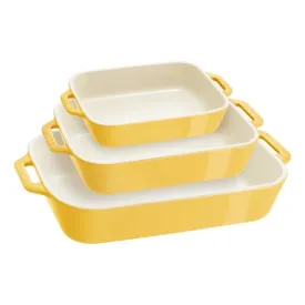 3pc Ceramic Rectangular Baking Dish Set Citron