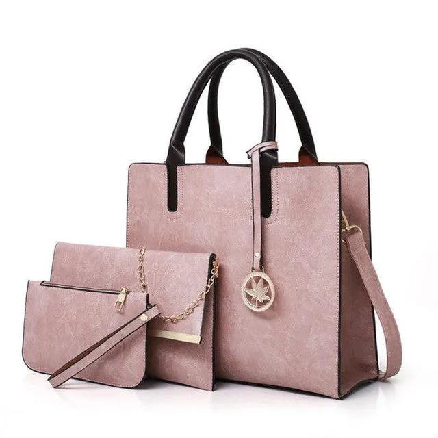 3PCS Set Simple PU Leather Solid Color Handbag