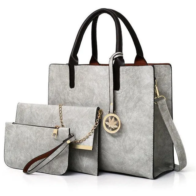 3PCS Set Simple PU Leather Solid Color Handbag