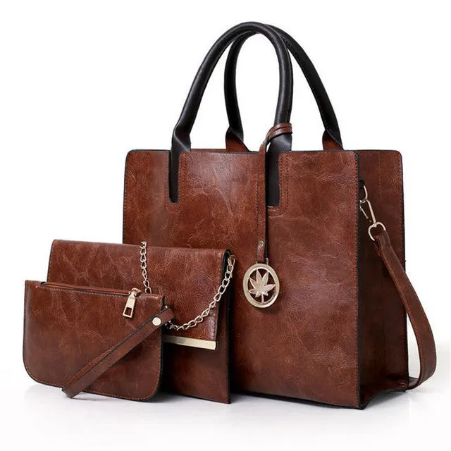 3PCS Set Simple PU Leather Solid Color Handbag