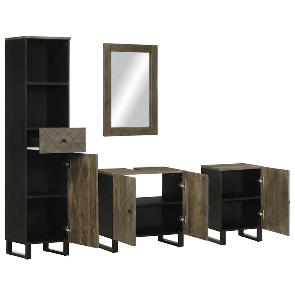 4 Piece Bathroom Furniture Set Black Solid Wood Mango