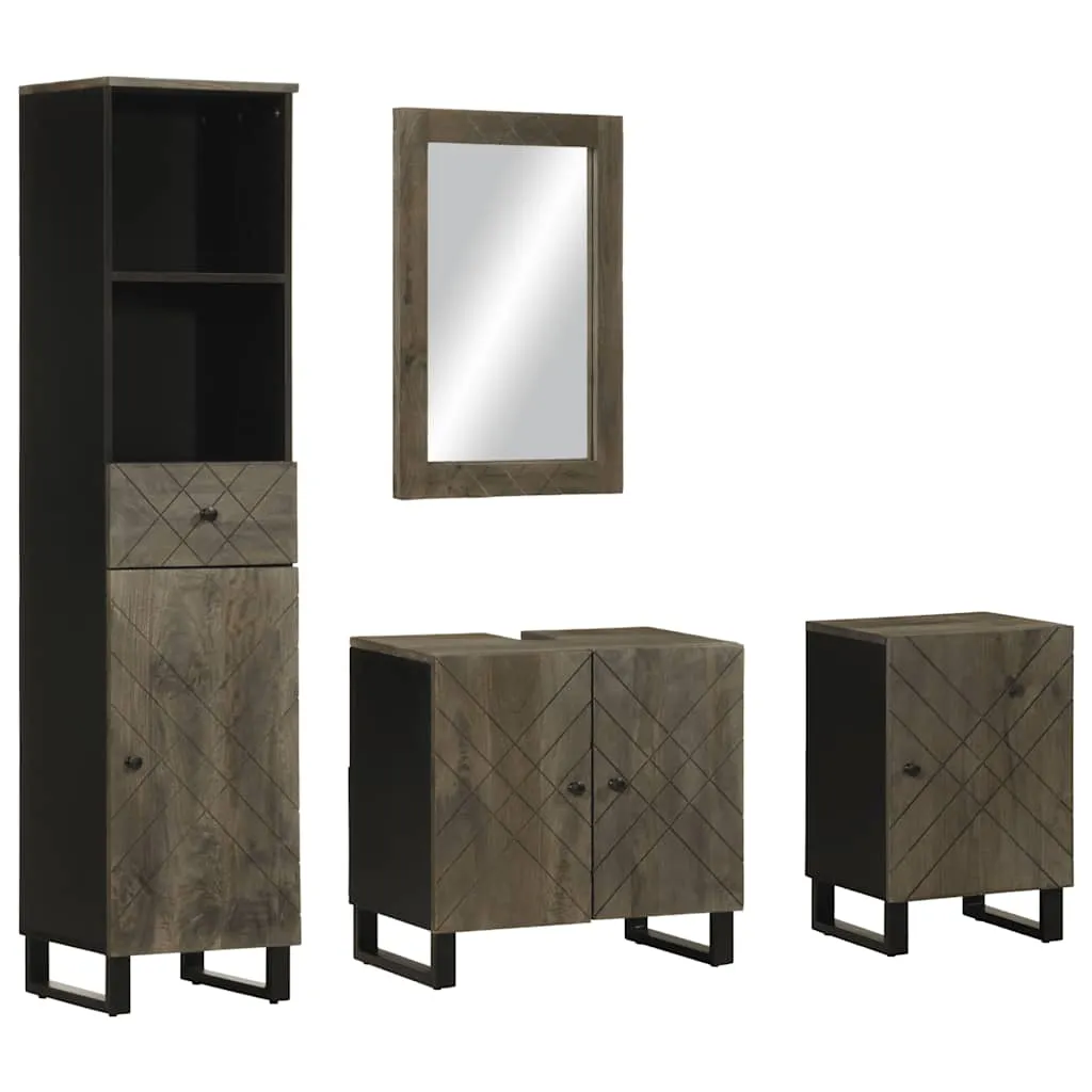 4 Piece Bathroom Furniture Set Black Solid Wood Mango