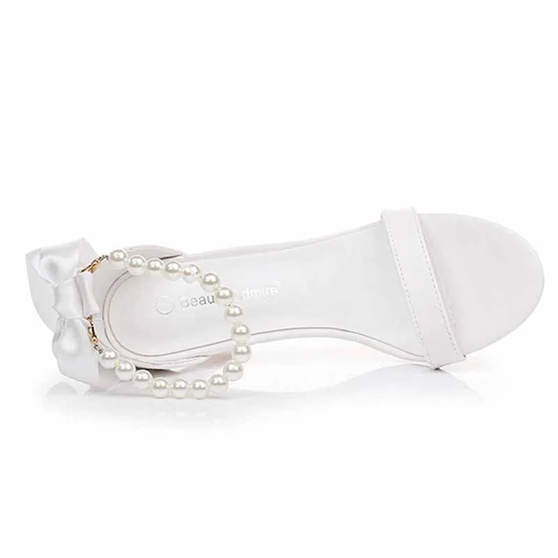 4.13" Pearls Bride Sandals Lace-Up Ankle Strap Heels Bridal Wedding Shoes