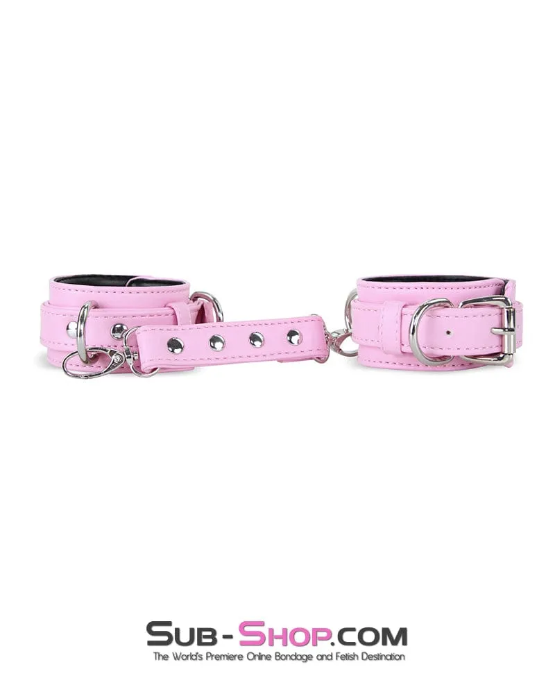 4453M-SIS      Sissy Princess Pink Padded Wrist Bondage Cuffs with Matching Connector Set