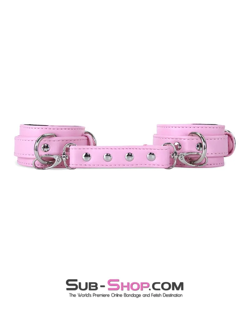 4453M-SIS      Sissy Princess Pink Padded Wrist Bondage Cuffs with Matching Connector Set