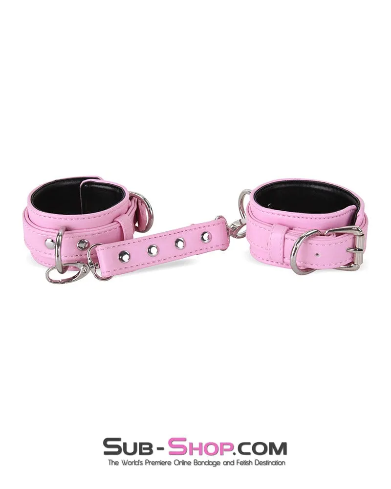 4453M-SIS      Sissy Princess Pink Padded Wrist Bondage Cuffs with Matching Connector Set