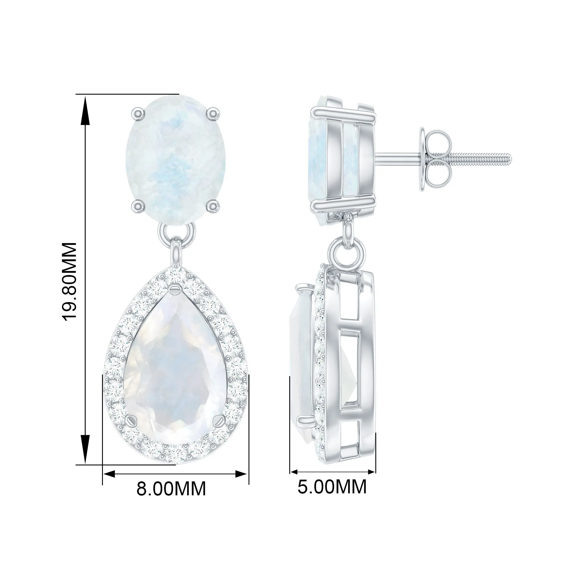 4.75 CT Classic Moonstone Dangle Earrings with Diamond