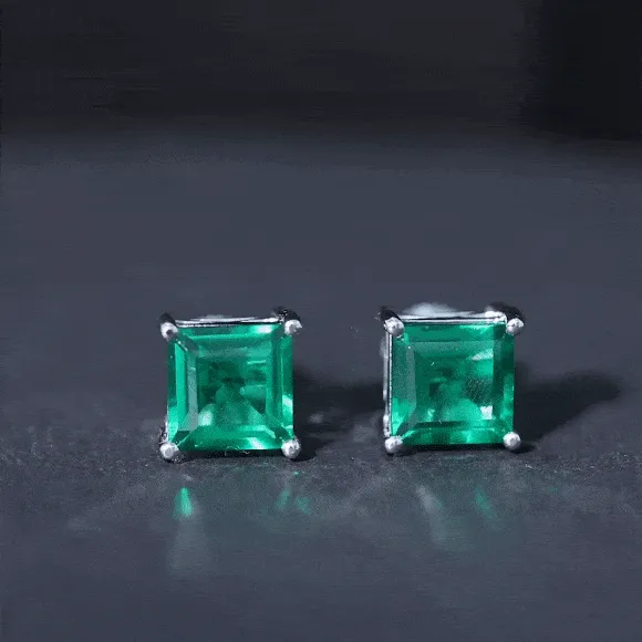 4.75 CT Princess Cut Created Emerald Solitaire Stud Earring