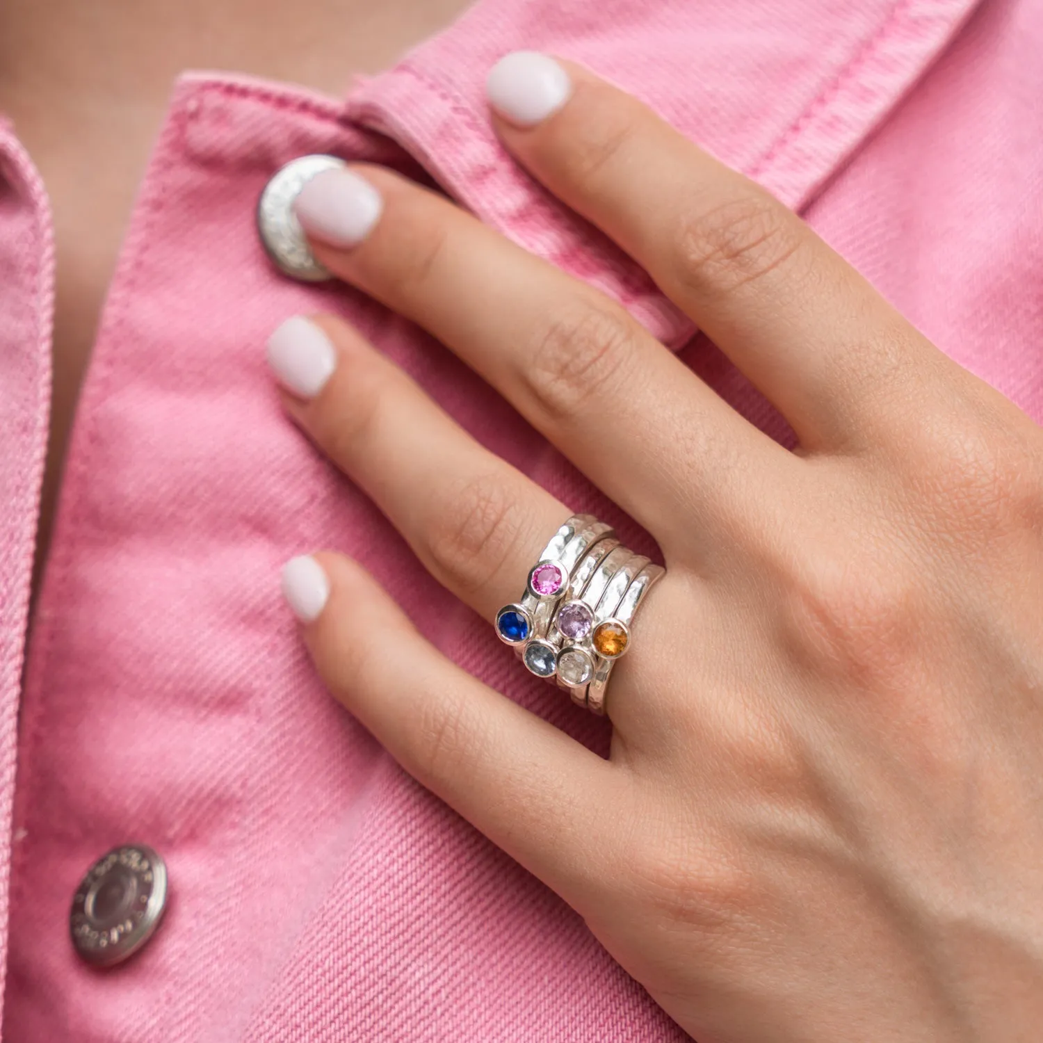 4mm Pink Tourmaline Hammered Twinkle Ring