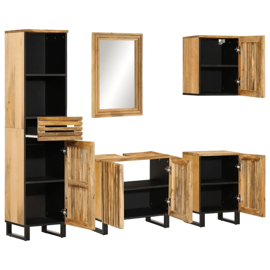 5 Piece Bathroom Furniture Set Solid Wood Rough Mango