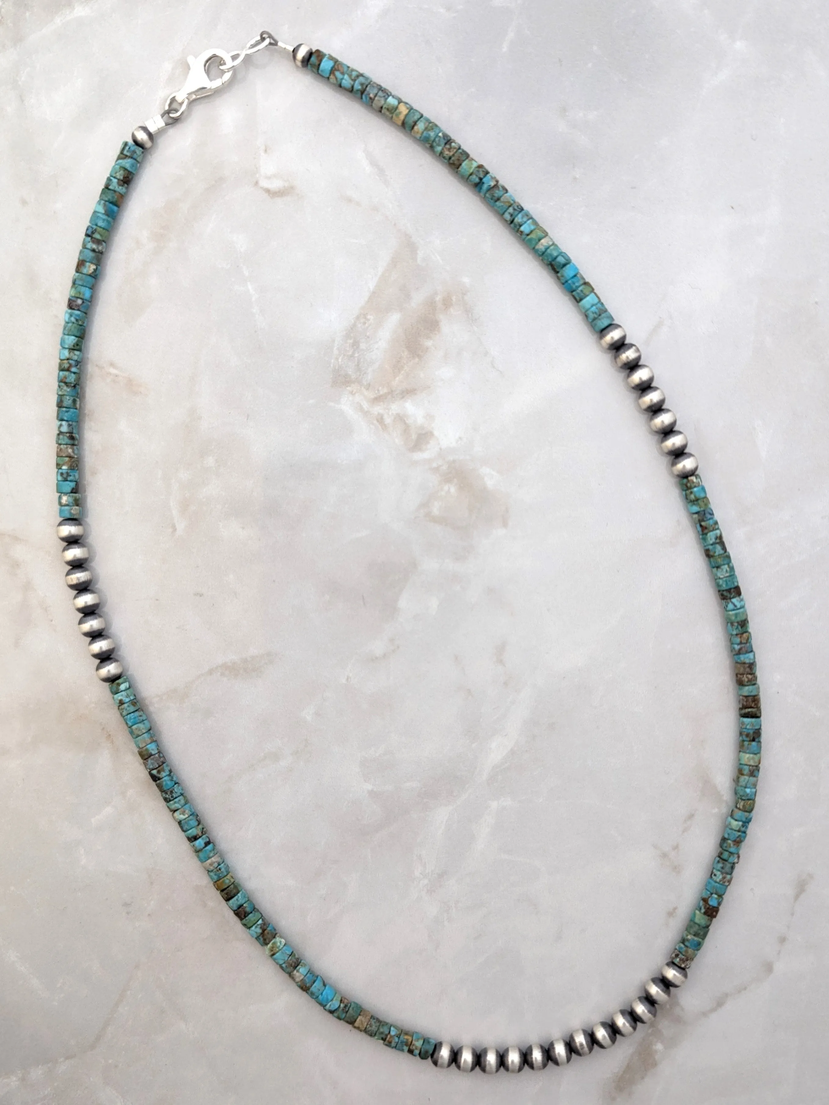 5mm Navajo Pearls & Turquoise Heishi 20" Necklace Sterling Silver