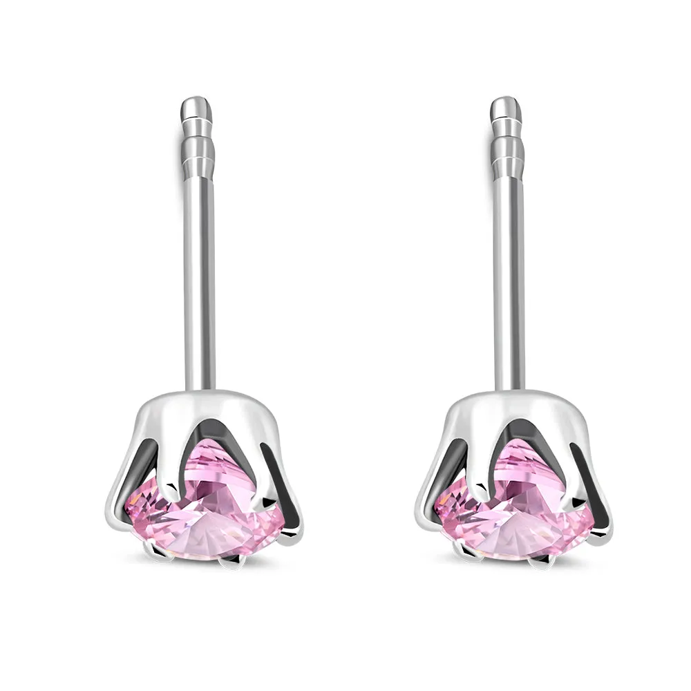 5mm Round Prong-Set Rose Pink CZ Sterling Silver Stud Earrings