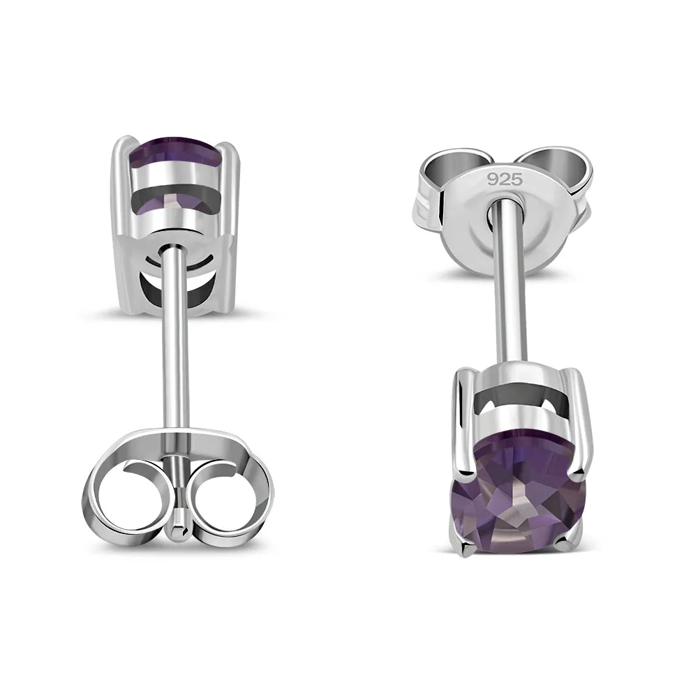 5x7mm Oval Prong-Set Amethyst Stone Sterling Silver Stud Earrings