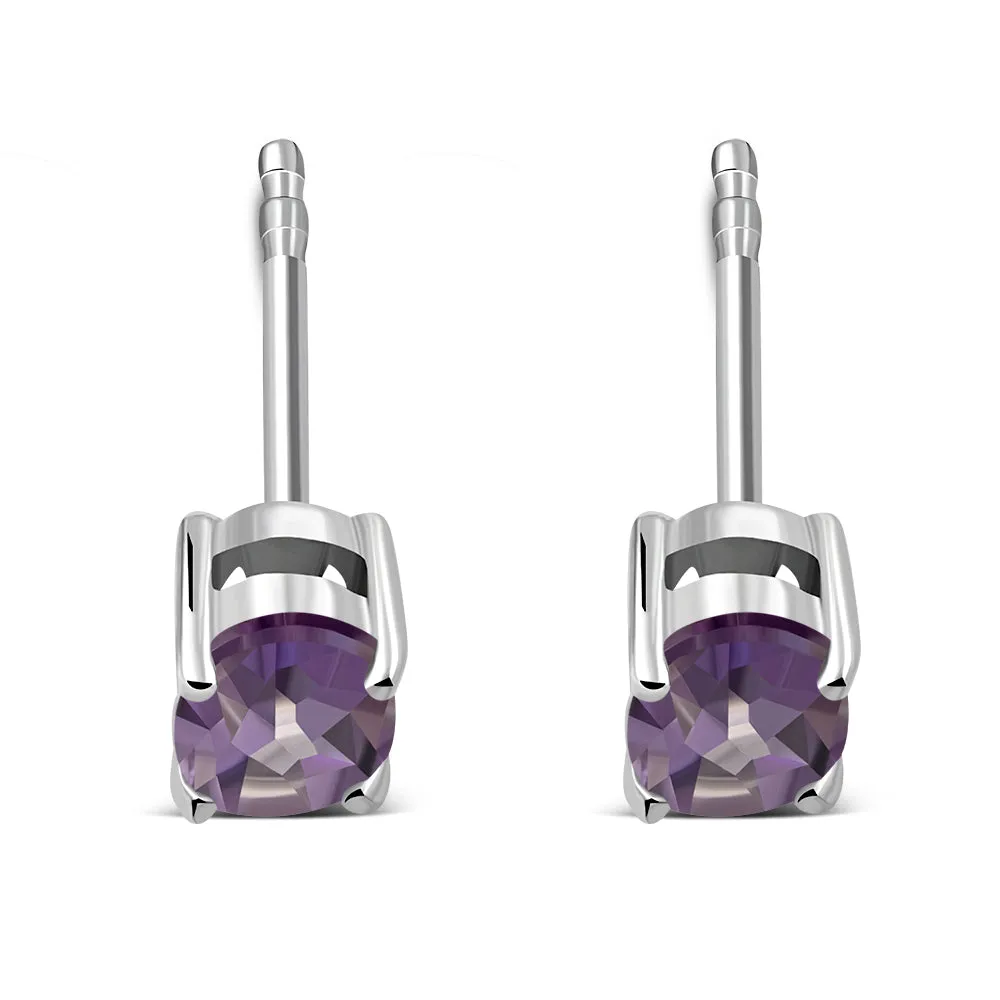 5x7mm Oval Prong-Set Amethyst Stone Sterling Silver Stud Earrings