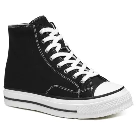 6 CM/2.36 Inches CMR CHAMARIPA Black Canvas High Top Wedge Sneakers For Women