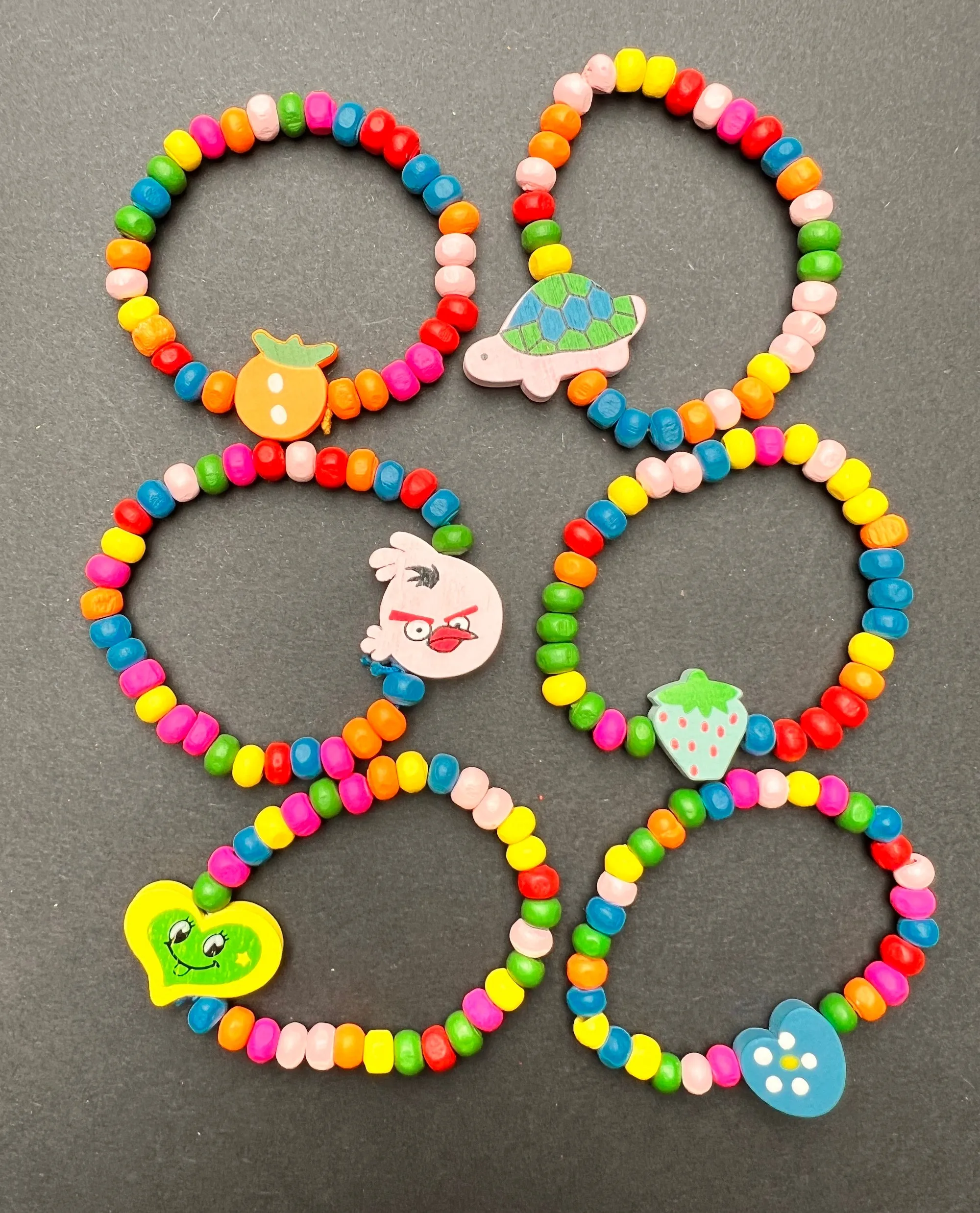 6 Colourful Kids Wooden Bracelets