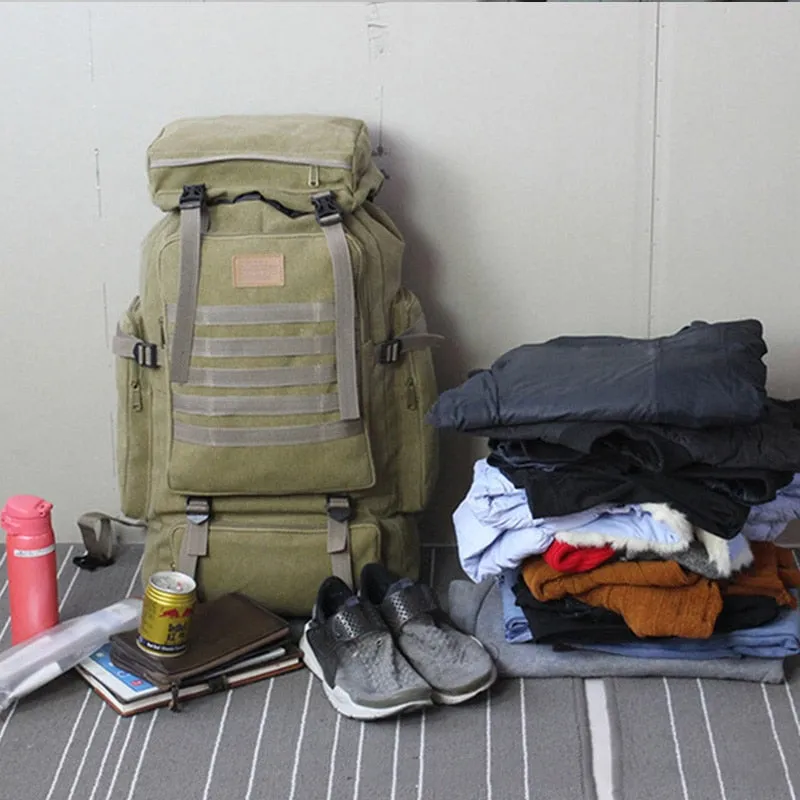 60L Large Military Molle Canvas Backpack