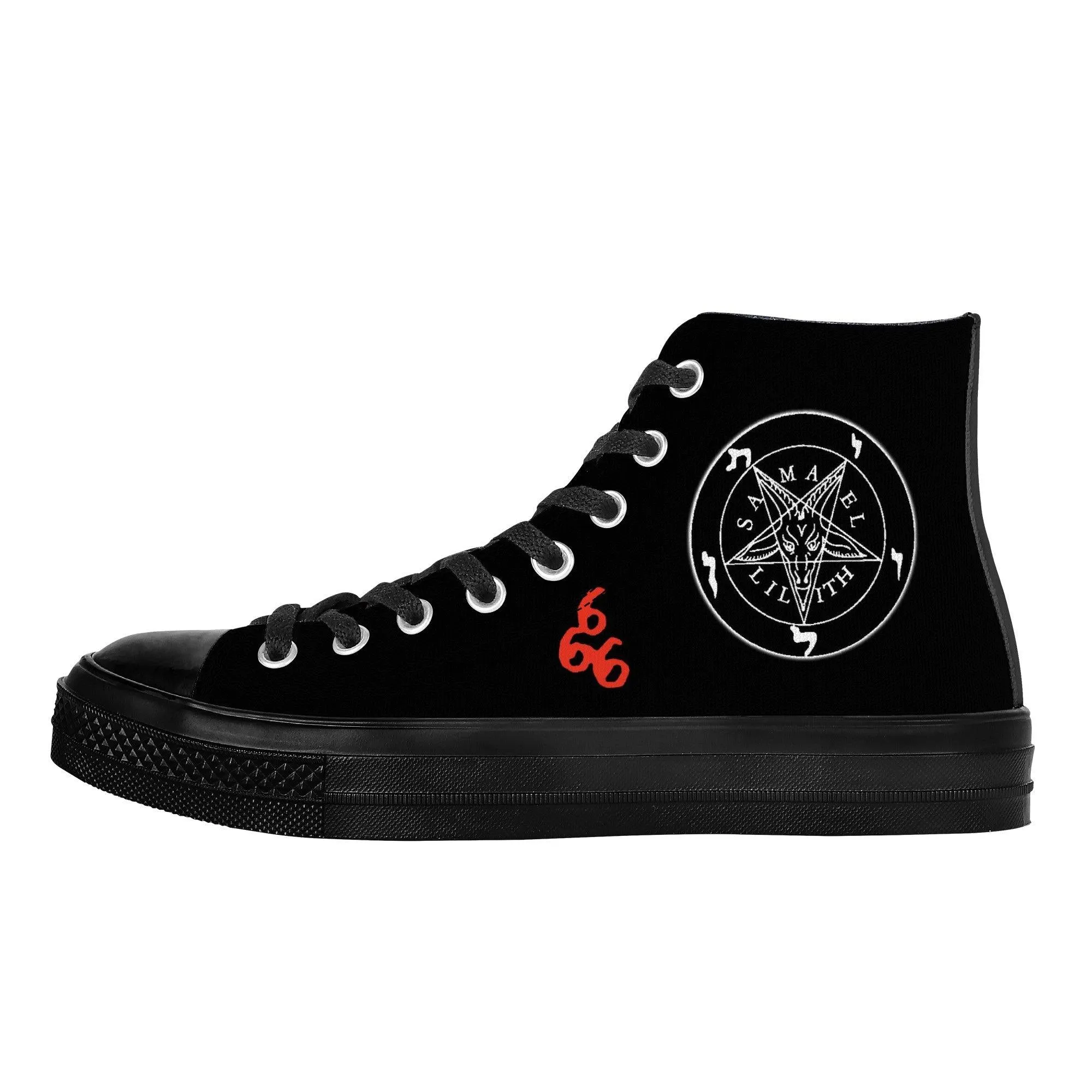 666 - Hail King of Hell High Top Canvas Shoes - Black