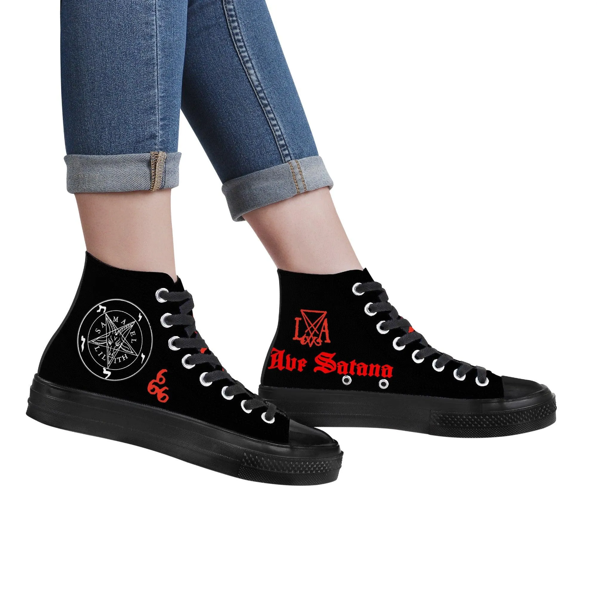 666 - Hail King of Hell High Top Canvas Shoes - Black