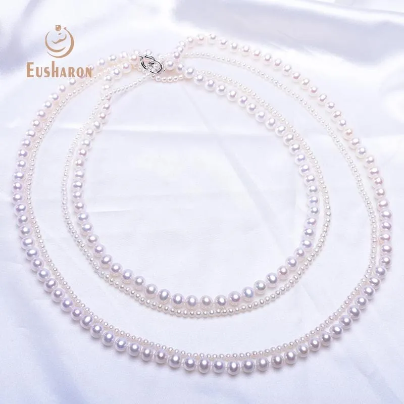 7-8mm White Double Long Freshwater Pearl Necklace