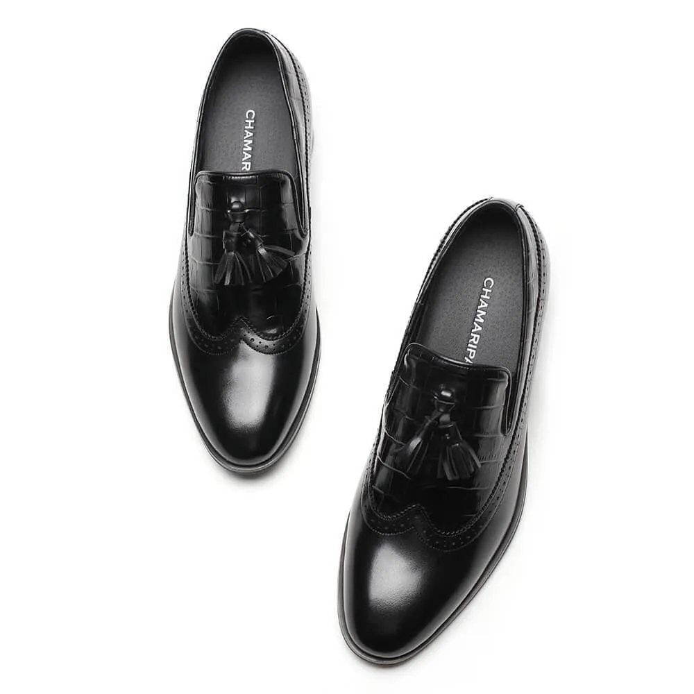 7 CM / 2.76 Inches Taller - CMR CHAMARIPA Mens Elevator Shoes Tassel Loafer Slip On Brogue Shoes