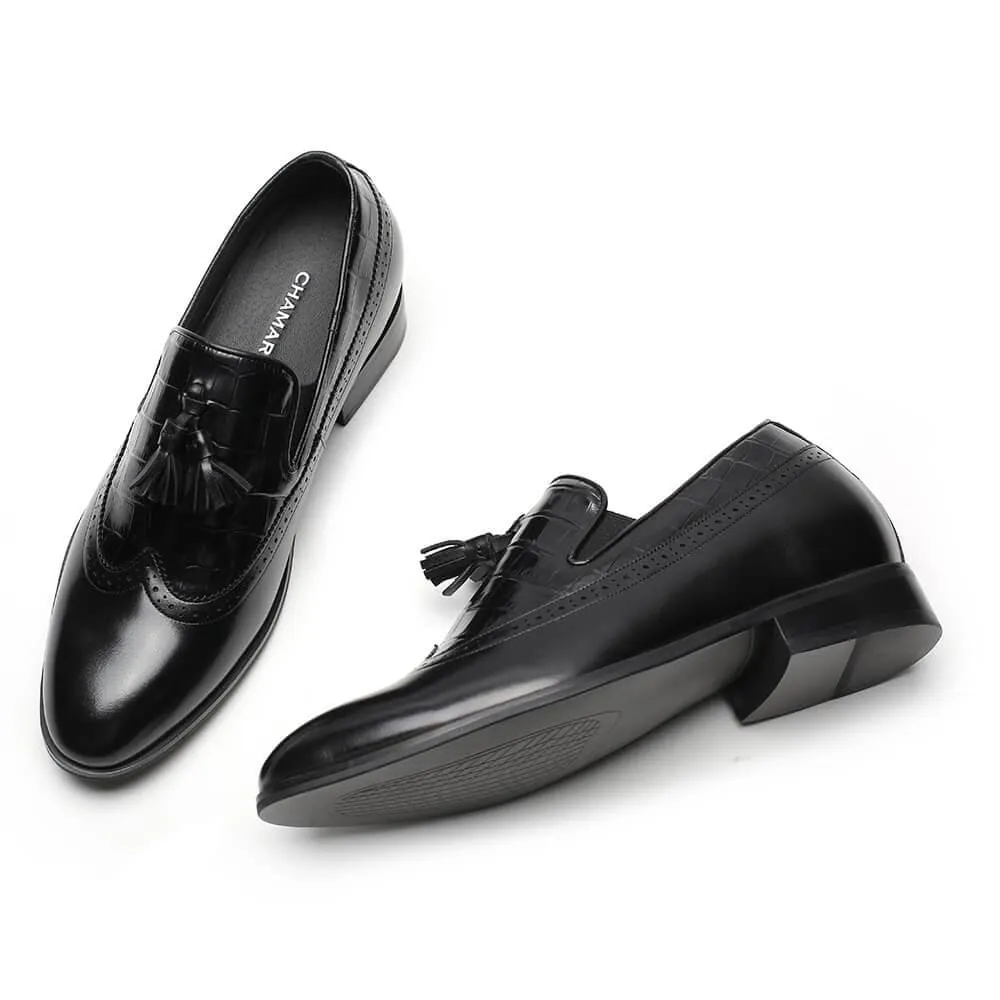 7 CM / 2.76 Inches Taller - CMR CHAMARIPA Mens Elevator Shoes Tassel Loafer Slip On Brogue Shoes