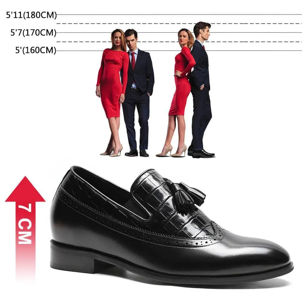 7 CM / 2.76 Inches Taller - CMR CHAMARIPA Mens Elevator Shoes Tassel Loafer Slip On Brogue Shoes