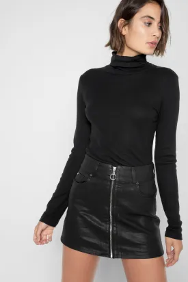 7 For All Mankind - Zip Front Mini Skirt in Black