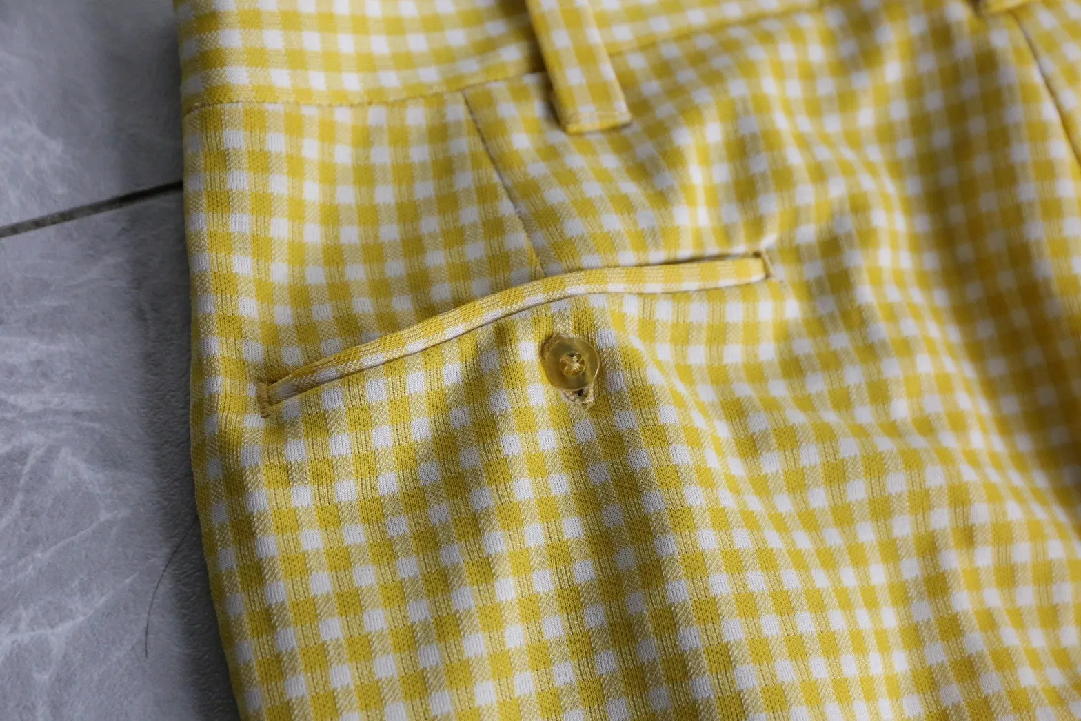 70’s“HAGGAR”yellow check apron flare pants