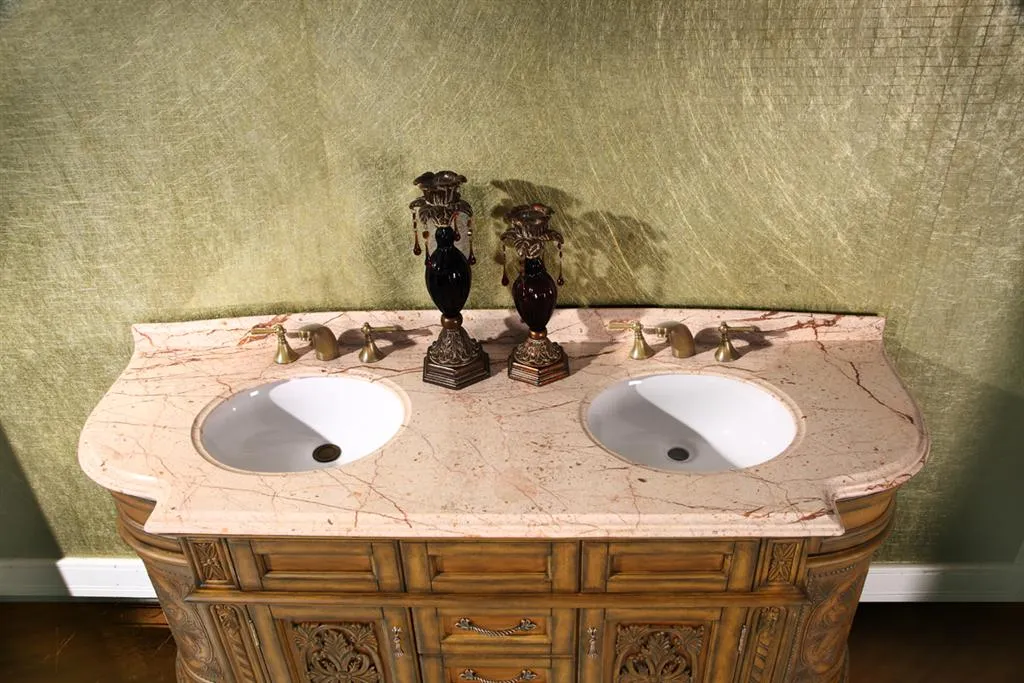 71" Deminlune Double Sink Bath Vanity in Antique Walnut with Marble Top