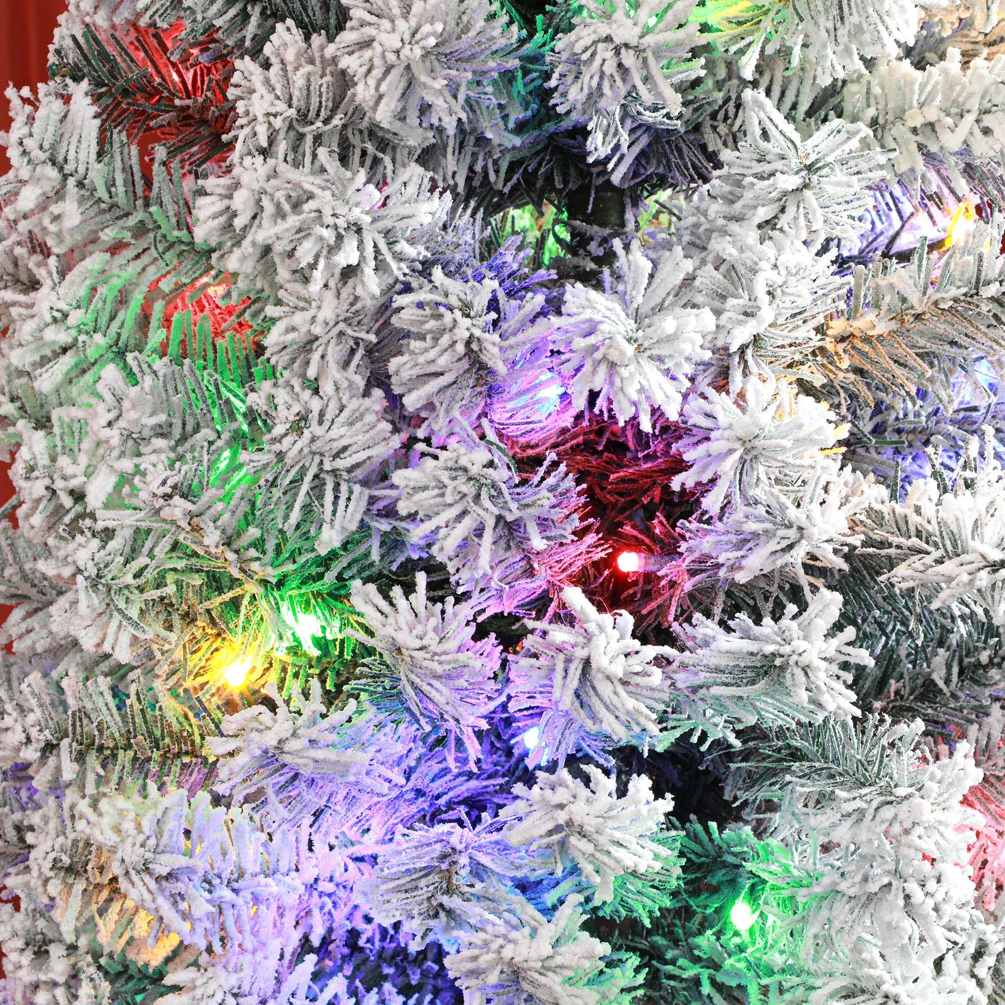 7ft Pre Lit Artificial Christmas Tree Holiday Décor with 250 Colourful LED Lights and 592 Snow Flocked Tips, Pine Cone, Berry, Ball Tree Decoration