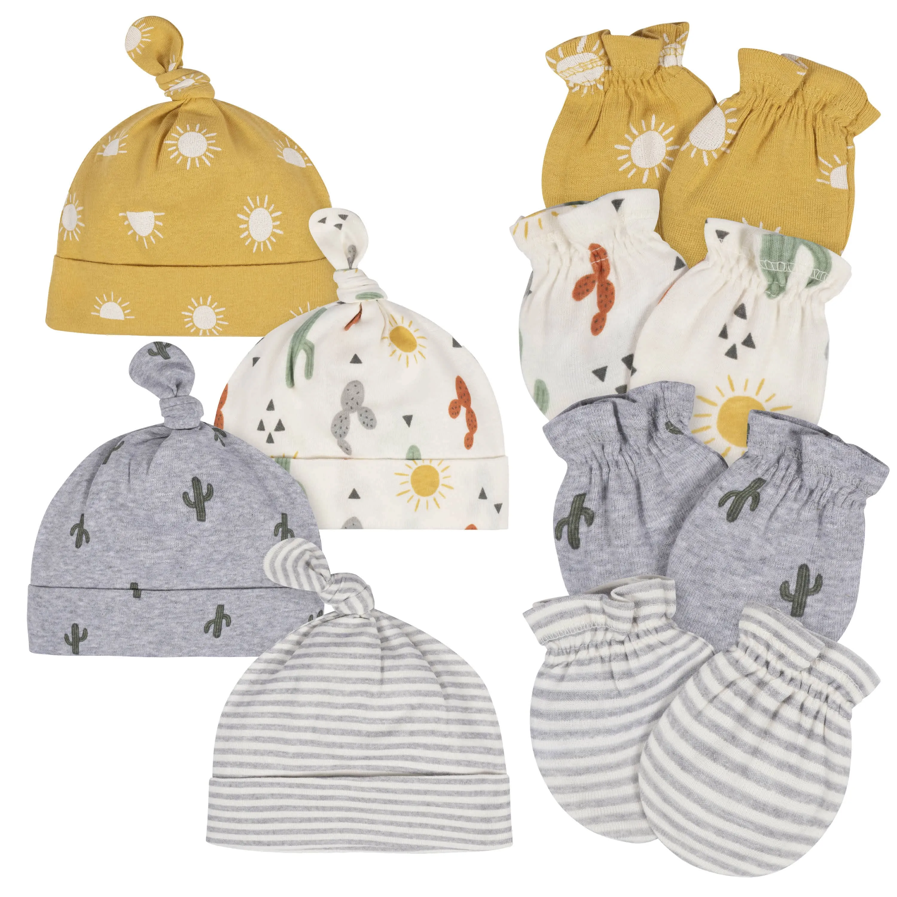 8-Piece Baby Neutral Southwest No Scratch Mittens & Caps Set