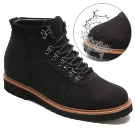 8CM / 3.15 Inches - CMR CHAMARIPA Tall Men Boots Elevator Boots Black Nubuck Leather Water Resistant Boots