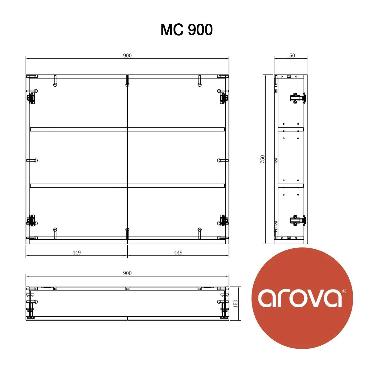 900mm Shaving Mirror Cabinet 2 Door- MC90