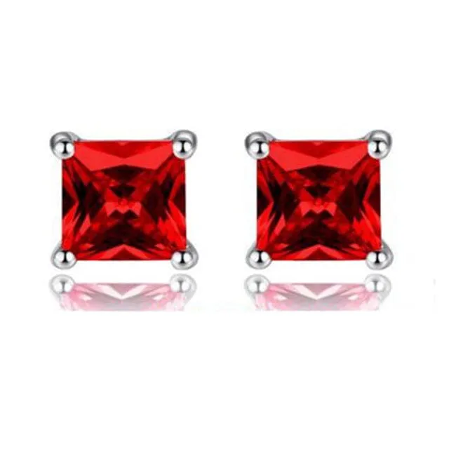 925 Ruby Square Shape Stud Earrings