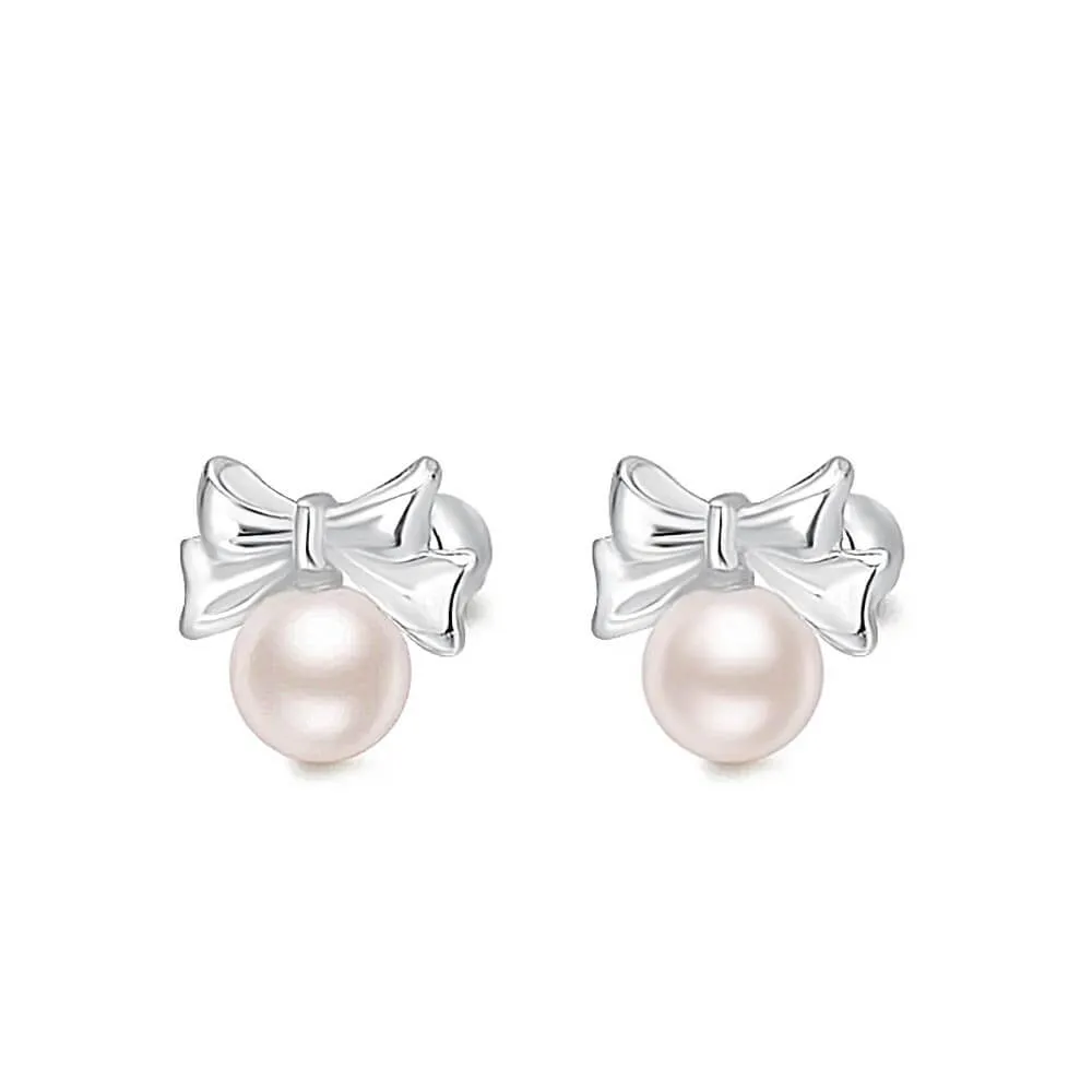 925 Silver Bow Pearl Earrings