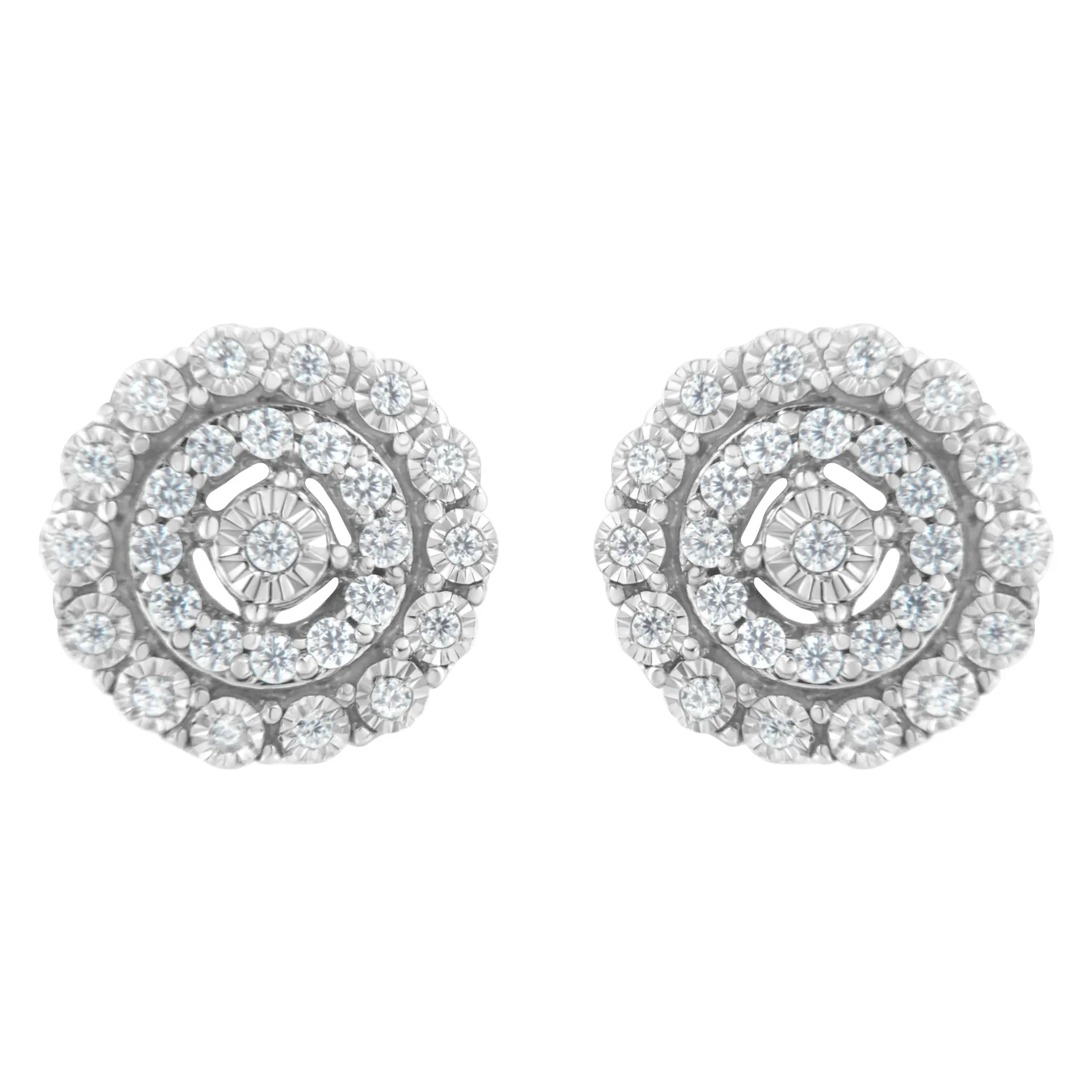 .925 Sterling Silver 1/2 cttw Miracle-Set Diamond Double Halo Stud Earring (I-J Clarity, I3 Color)