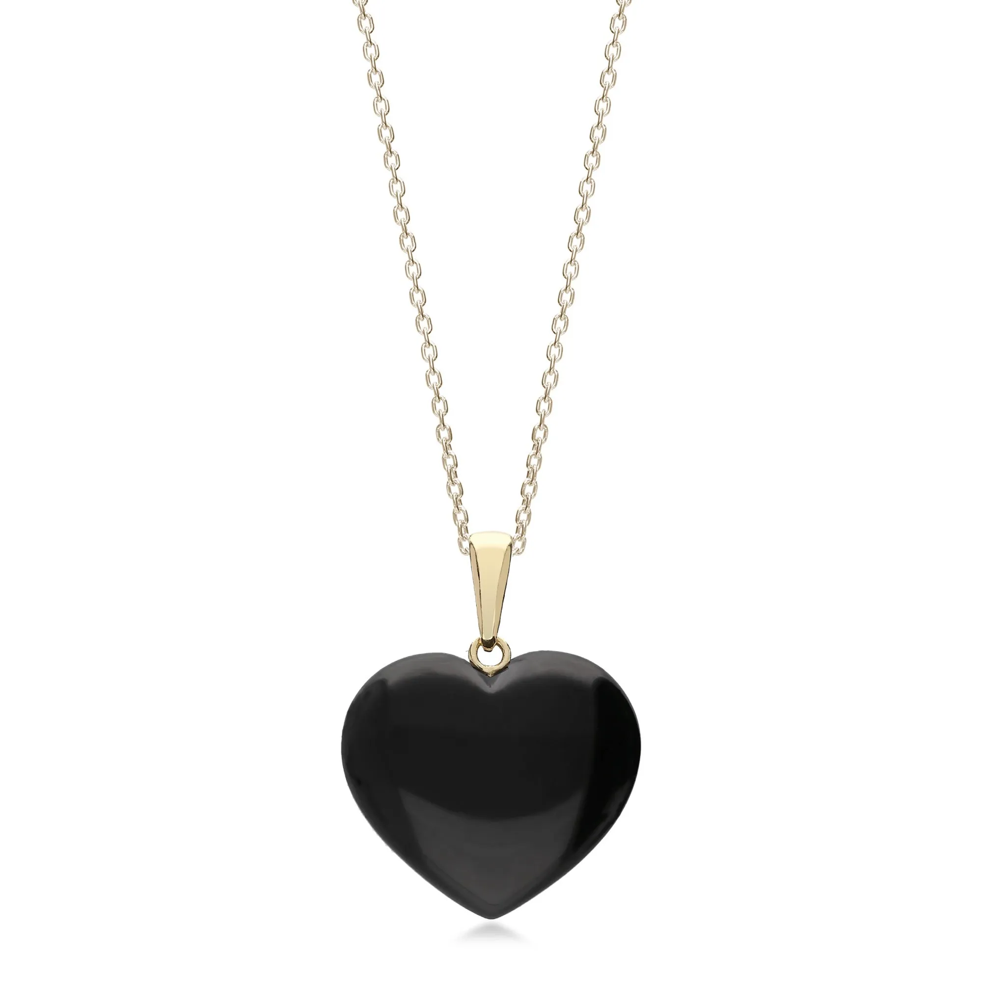 9ct Yellow Gold Whitby Jet Free Form Heart Pendant